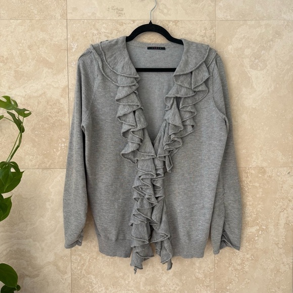 Cyrus Sweaters - Cyrus Gray Ruffle Cardigan Waterfall Front Sweater Women’s Small